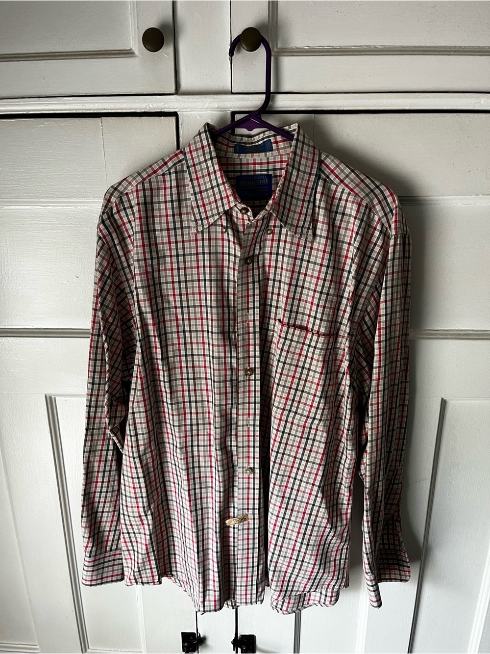 Pendleton - Men's Plaid Shirt in White with Red & Black - Size L